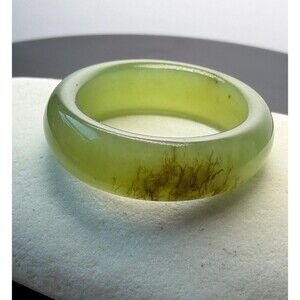 Natural icy green Jade with grass pattern band Ring sz US 8.5 Minimalist jewelry